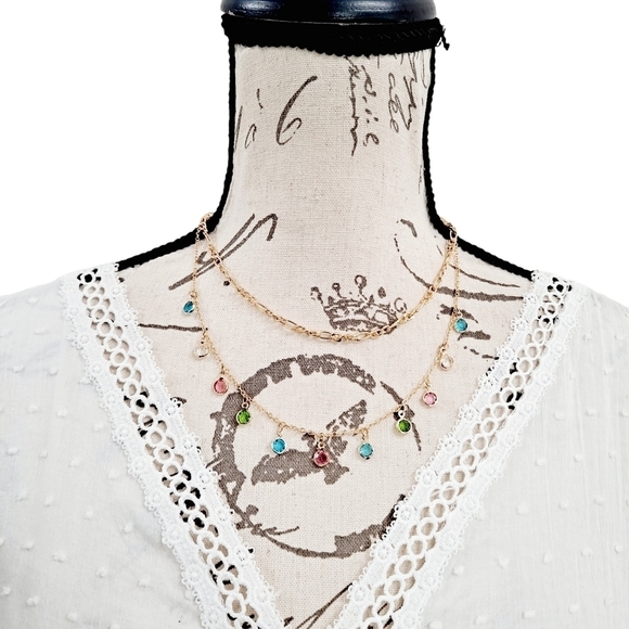 Gold layered necklace Boho colorful rhinestones Dainty Charm festival 💖2/$30 - Picture 6 of 15